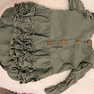 Caden Lane Dark green long sleeve ruffle romper